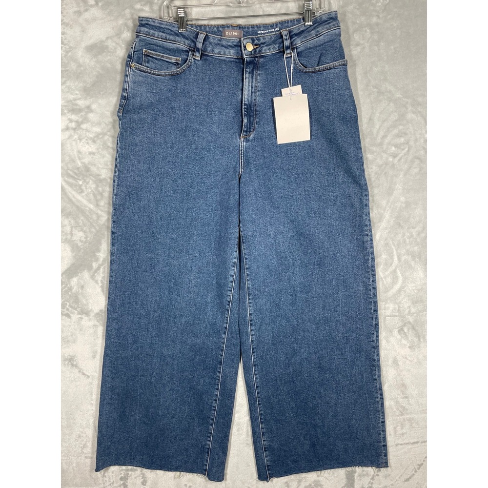 DL1961 Hepburn Wide Leg High Rise Vintage Jeans 18W Medium Wash Raw Hem 4650 DL